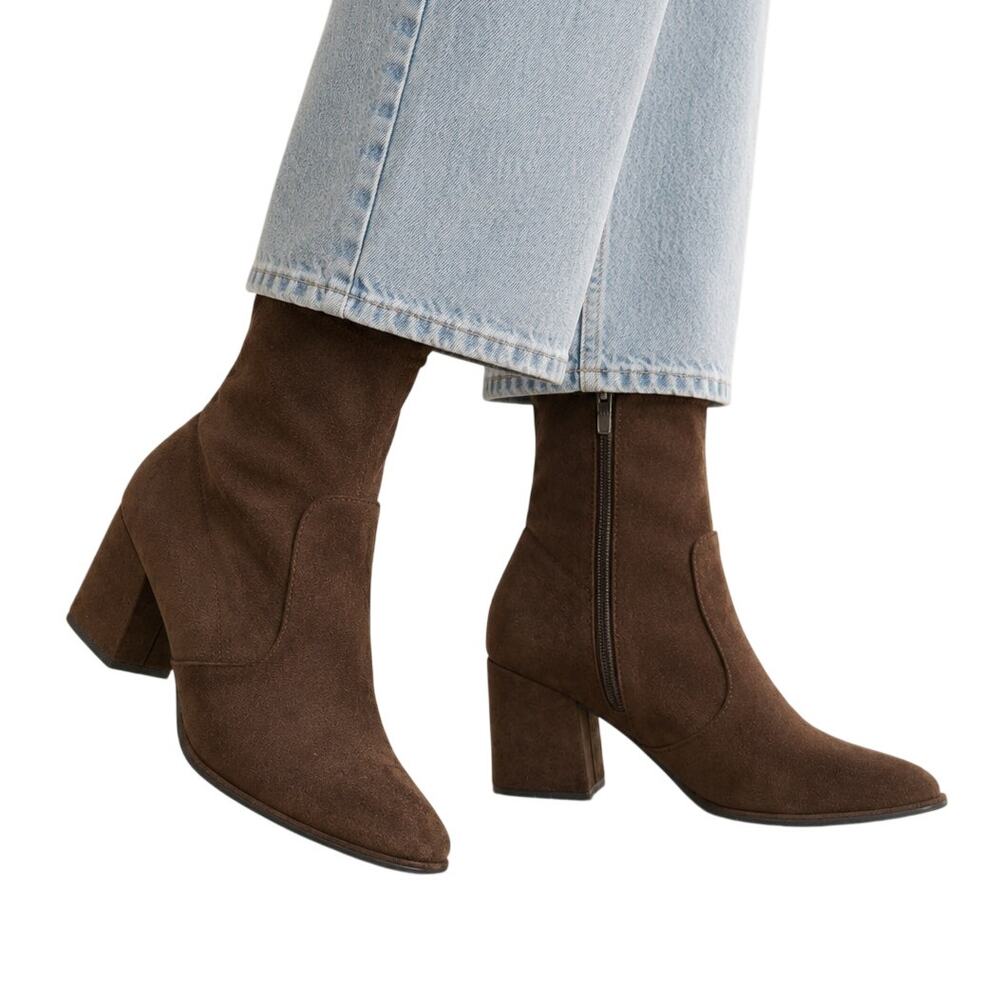 Marc Fisher Leave 2 Brown Faux Suede Sock Booties Block Heel 7M